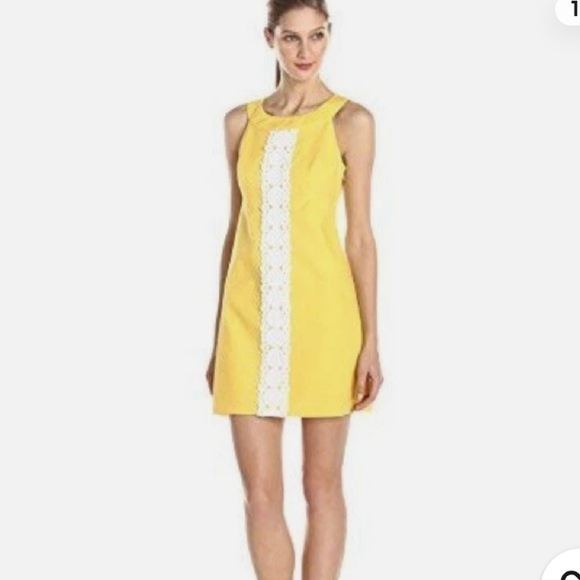 Lilly Pulitzer Jacqueline Yellow Dress with White Lace Accent Size 6 - Picture 1 of 8